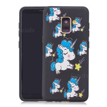 Blue Unicorn 3D Embossed Relief Black Soft Back Cover for Samsung Galaxy A8+ (2018)