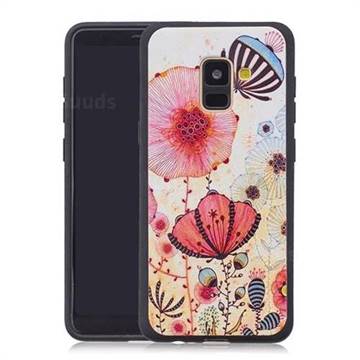 Pink Flower 3D Embossed Relief Black Soft Back Cover for Samsung Galaxy A8+ (2018)