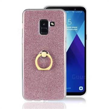 Luxury Soft TPU Glitter Back Ring Cover with 360 Rotate Finger Holder Buckle for Samsung Galaxy A8+ (2018) - Pink
