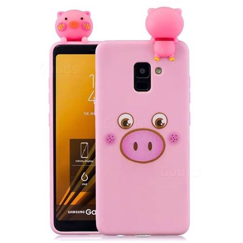 Small Pink Pig Soft 3D Climbing Doll Soft Case for Samsung Galaxy A8+ (2018)