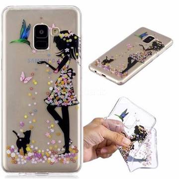 Cat Girl Flower Super Clear Soft TPU Back Cover for Samsung Galaxy A8+ (2018)