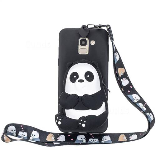 Cute Panda Neck Lanyard Zipper Wallet Silicone Case for Samsung Galaxy A8+ (2018)