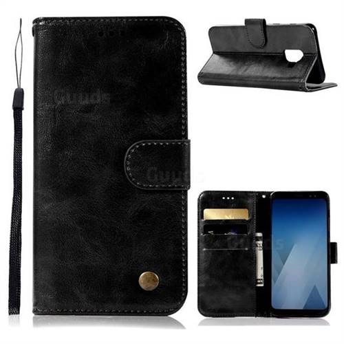 Luxury Retro Leather Wallet Case for Samsung Galaxy A8+ 2018 A730 - Black
