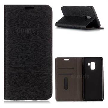 Tree Bark Pattern Automatic suction Leather Wallet Case for Samsung Galaxy A8+ 2018 A730 - Black
