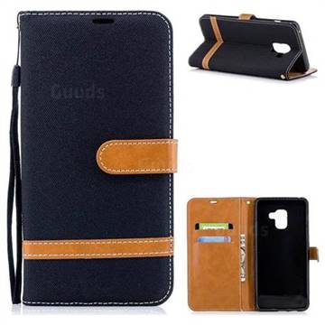 Jeans Cowboy Denim Leather Wallet Case for Samsung Galaxy A8+ (2018) - Black