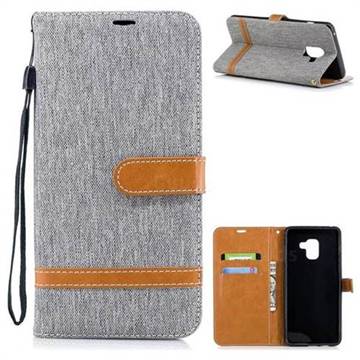 Jeans Cowboy Denim Leather Wallet Case for Samsung Galaxy A8+ (2018) - Gray