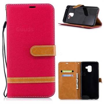 Jeans Cowboy Denim Leather Wallet Case for Samsung Galaxy A8+ (2018) - Red