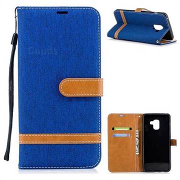 Jeans Cowboy Denim Leather Wallet Case for Samsung Galaxy A8+ (2018) - Sapphire