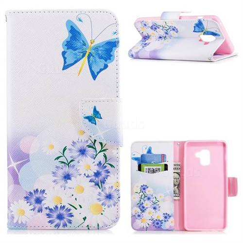 Butterflies Flowers Leather Wallet Case for Samsung Galaxy A8+ (2018)