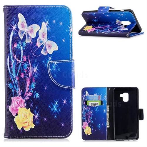 Yellow Flower Butterfly Leather Wallet Case for Samsung Galaxy A8+ (2018)