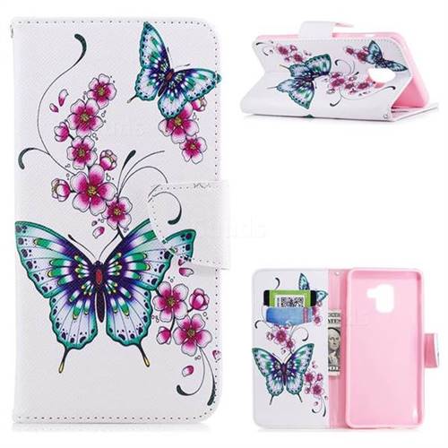 Peach Butterfly Leather Wallet Case for Samsung Galaxy A8+ (2018)