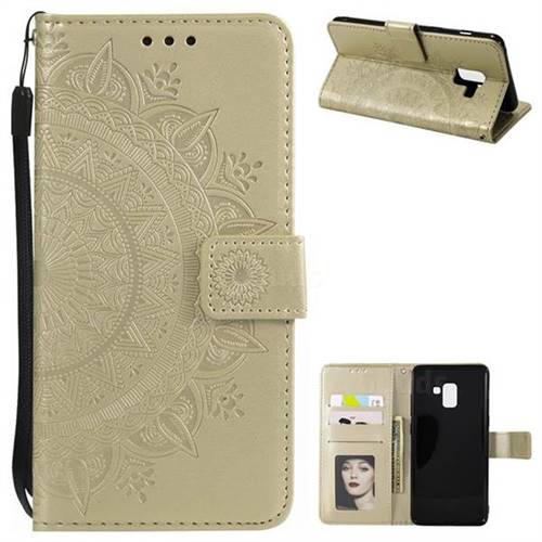 Intricate Embossing Datura Leather Wallet Case for Samsung Galaxy A8+ (2018) - Golden