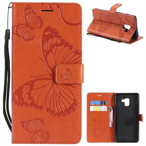 Embossing 3D Butterfly Leather Wallet Case for Samsung Galaxy A8+ (2018) - Orange