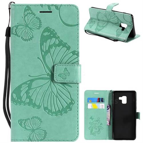 Embossing 3D Butterfly Leather Wallet Case for Samsung Galaxy A8+ (2018) - Green