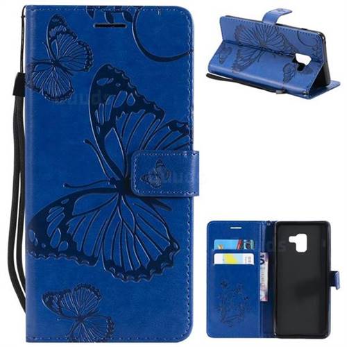 Embossing 3D Butterfly Leather Wallet Case for Samsung Galaxy A8+ (2018) - Blue