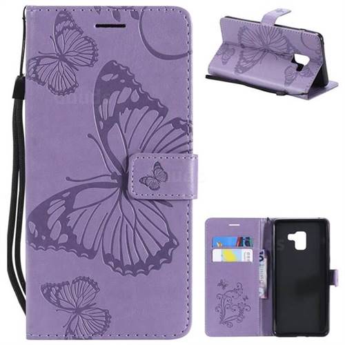 Embossing 3D Butterfly Leather Wallet Case for Samsung Galaxy A8+ (2018) - Purple