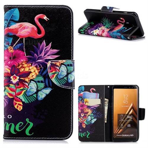 Flowers Flamingos Leather Wallet Case for Samsung Galaxy A8+ (2018)