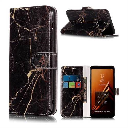Black Gold Marble PU Leather Wallet Case for Samsung Galaxy A8+ (2018)