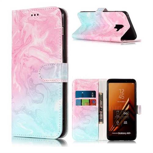 Pink Green Marble PU Leather Wallet Case for Samsung Galaxy A8+ (2018)
