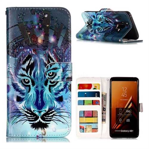 Ice Wolf 3D Relief Oil PU Leather Wallet Case for Samsung Galaxy A8+ (2018)