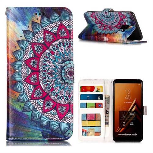 Mandala Flower 3D Relief Oil PU Leather Wallet Case for Samsung Galaxy A8+ (2018)
