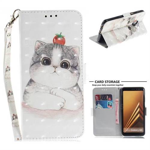Cute Tomato Cat 3D Painted Leather Wallet Phone Case for Samsung Galaxy A8+ (2018)