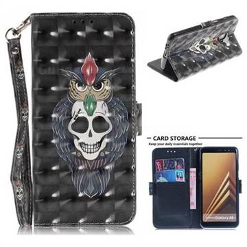 Skull Cat 3D Painted Leather Wallet Phone Case for Samsung Galaxy A8+ (2018)