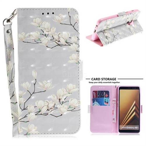 Magnolia Flower 3D Painted Leather Wallet Phone Case for Samsung Galaxy A8+ (2018)