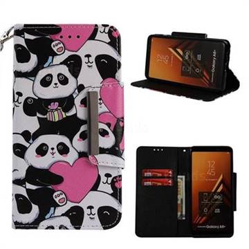 Heart Panda Big Metal Buckle PU Leather Wallet Phone Case for Samsung Galaxy A8+ (2018)
