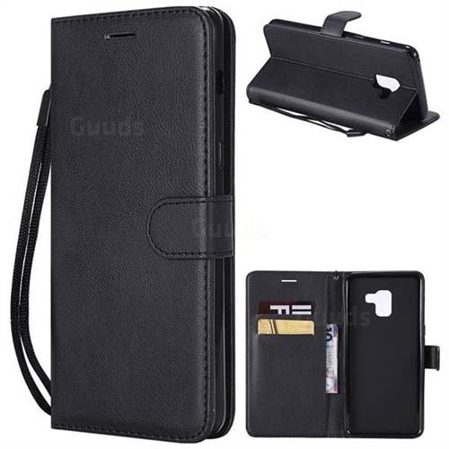 Retro Greek Classic Smooth PU Leather Wallet Phone Case for Samsung Galaxy A8+ (2018) - Black