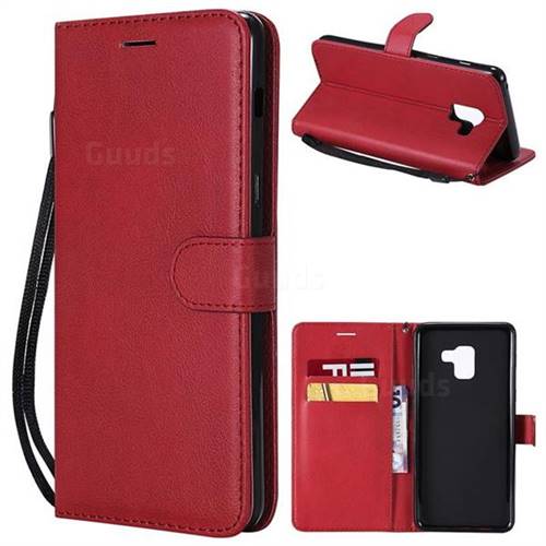 Retro Greek Classic Smooth PU Leather Wallet Phone Case for Samsung Galaxy A8+ (2018) - Red