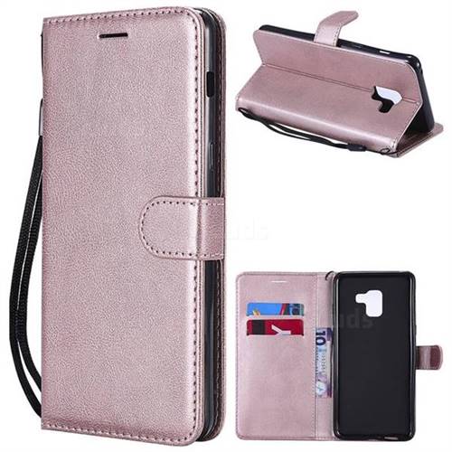 Retro Greek Classic Smooth PU Leather Wallet Phone Case for Samsung Galaxy A8+ (2018) - Rose Gold