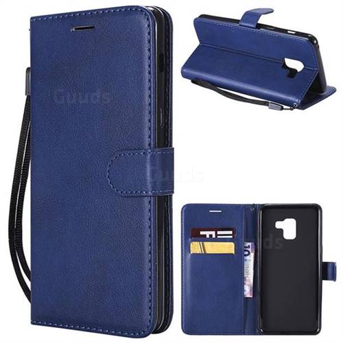 Retro Greek Classic Smooth PU Leather Wallet Phone Case for Samsung Galaxy A8+ (2018) - Blue