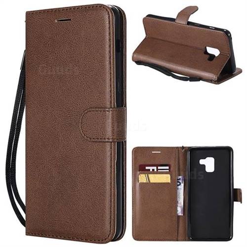 Retro Greek Classic Smooth PU Leather Wallet Phone Case for Samsung Galaxy A8+ (2018) - Brown