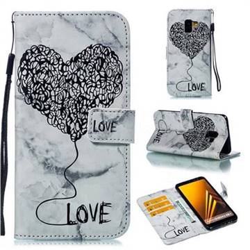 Marble Heart PU Leather Wallet Phone Case for Samsung Galaxy A8+ (2018) - Black