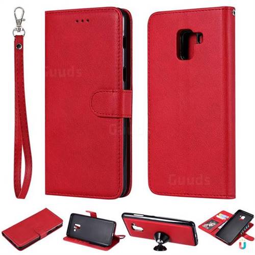 Retro Greek Detachable Magnetic PU Leather Wallet Phone Case for Samsung Galaxy A8+ (2018) - Red