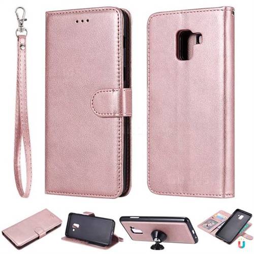 Retro Greek Detachable Magnetic PU Leather Wallet Phone Case for Samsung Galaxy A8+ (2018) - Rose Gold