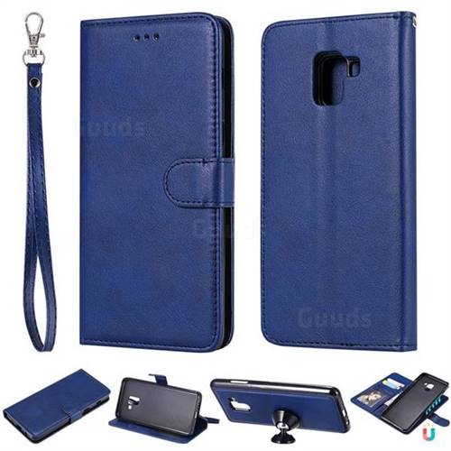 Retro Greek Detachable Magnetic PU Leather Wallet Phone Case for Samsung Galaxy A8+ (2018) - Blue