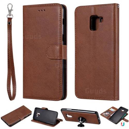 Retro Greek Detachable Magnetic PU Leather Wallet Phone Case for Samsung Galaxy A8+ (2018) - Brown