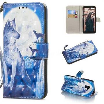 Ice Wolf 3D Painted Leather Wallet Phone Case for Samsung Galaxy A8+ (2018)