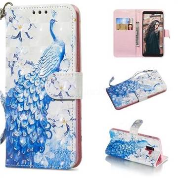 Blue Peacock 3D Painted Leather Wallet Phone Case for Samsung Galaxy A8+ (2018)