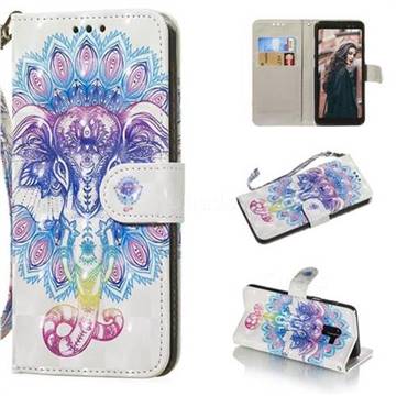 Colorful Elephant 3D Painted Leather Wallet Phone Case for Samsung Galaxy A8+ (2018)
