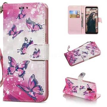 Pink Butterfly 3D Painted Leather Wallet Phone Case for Samsung Galaxy A8+ (2018)