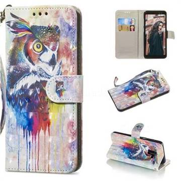 Watercolor Owl 3D Painted Leather Wallet Phone Case for Samsung Galaxy A8+ (2018)