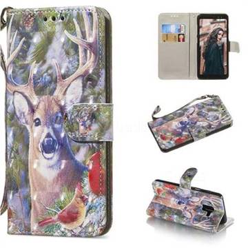 Elk Deer 3D Painted Leather Wallet Phone Case for Samsung Galaxy A8+ (2018)