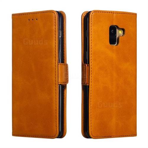 Retro Classic Calf Pattern Leather Wallet Phone Case for Samsung Galaxy A8+ (2018) - Yellow