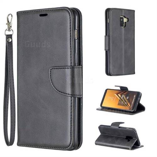Classic Sheepskin PU Leather Phone Wallet Case for Samsung Galaxy A8+ (2018) - Black