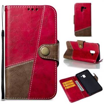 Retro Magnetic Stitching Wallet Flip Cover for Samsung Galaxy A8+ (2018) - Rose Red