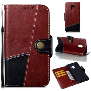 Retro Magnetic Stitching Wallet Flip Cover for Samsung Galaxy A8+ (2018) - Dark Red