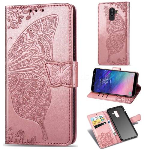 Embossing Mandala Flower Butterfly Leather Wallet Case for Samsung Galaxy A8+ (2018) - Rose Gold